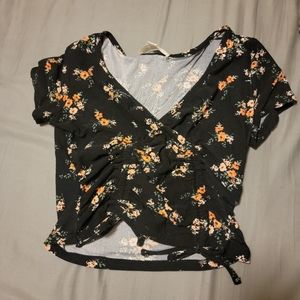 No Comment Floral Cinch Crop Top, Small